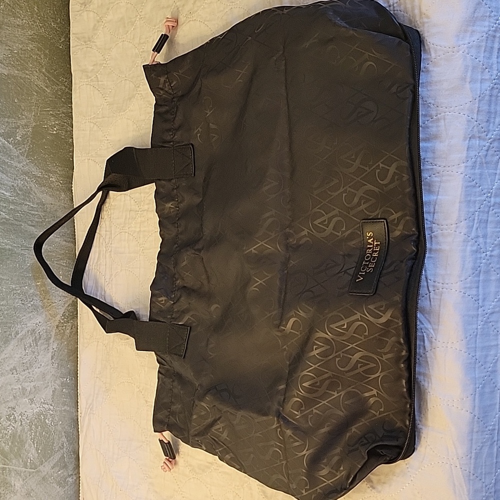 Victoria's Secret Black Logo Packable Large Tote Bag